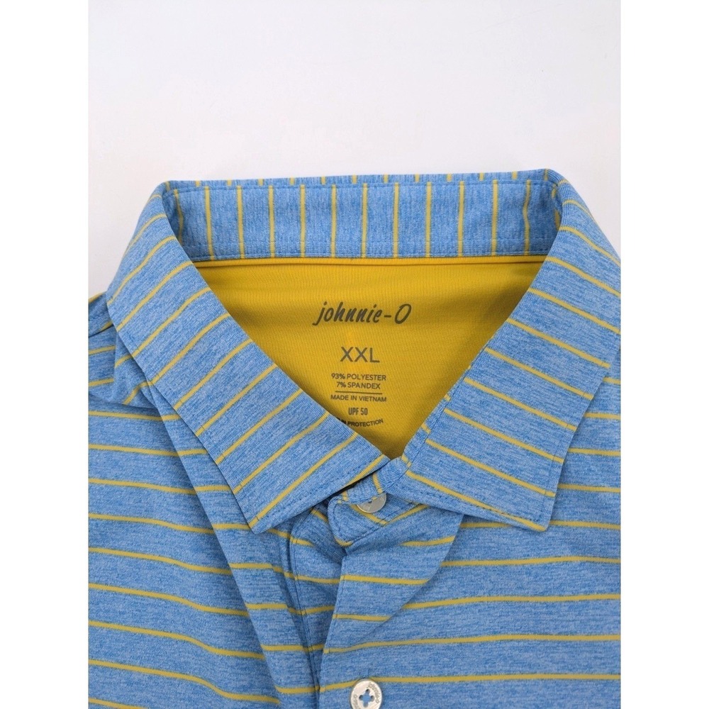 Johnnie O Men XXL Blue Yellow Striped Short Sleeve Performance Golf Polo Shirt - Picture 3 of 9
